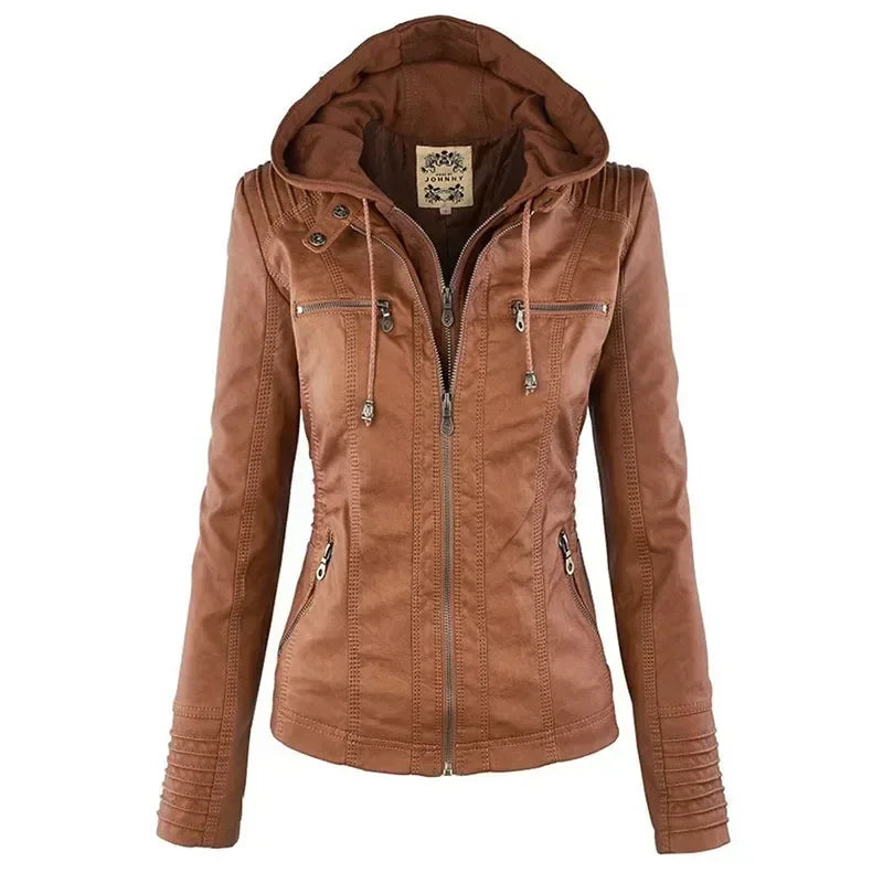 Veltara™ Hooded Leather Jacket