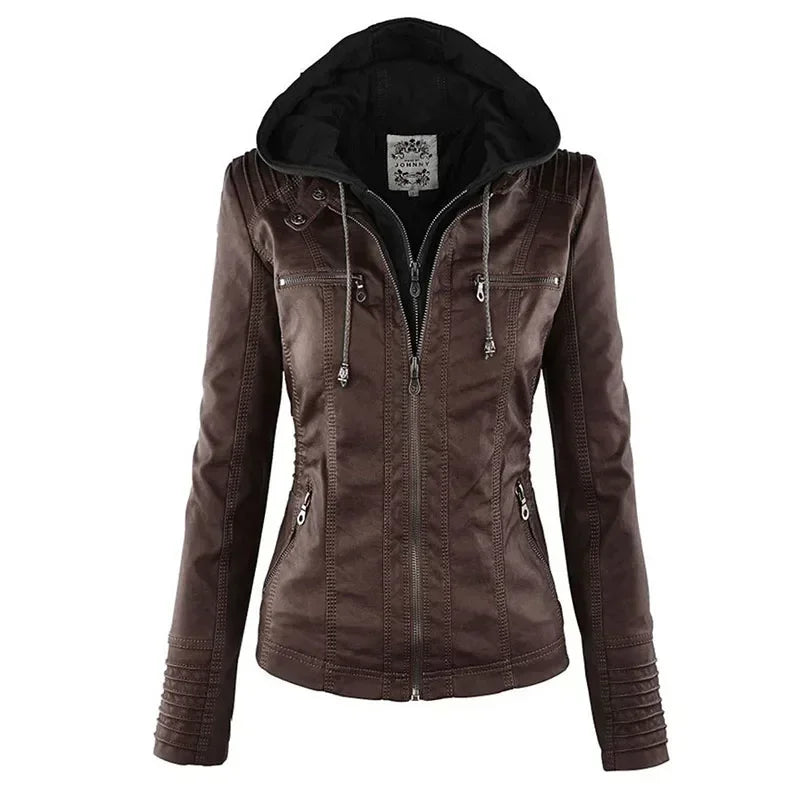 Veltara™ Hooded Leather Jacket