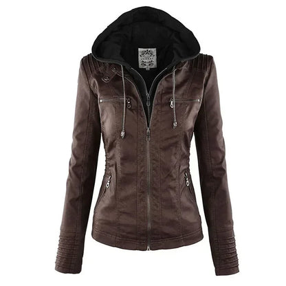 Veltara™ Hooded Leather Jacket